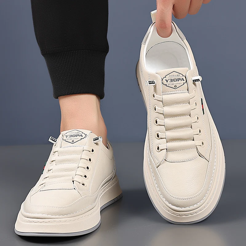 

Men Slip On Leather Shoes Summer Korean Trend Breathable Anti-Slip Casual Board Shoes All-match Fashion Footwear