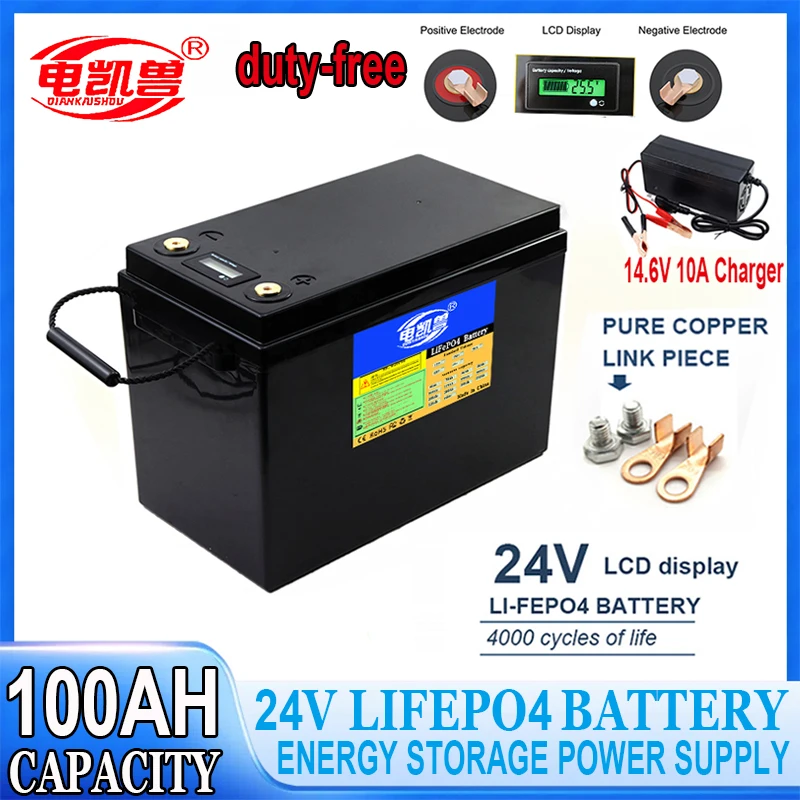 LiFePO4 Battery 12V 24V 300AH 280AH150AH Built-in BMS Lithium Iron Phosphate Cells Pack For Golf Cart Solar RV Campers Golf Cart