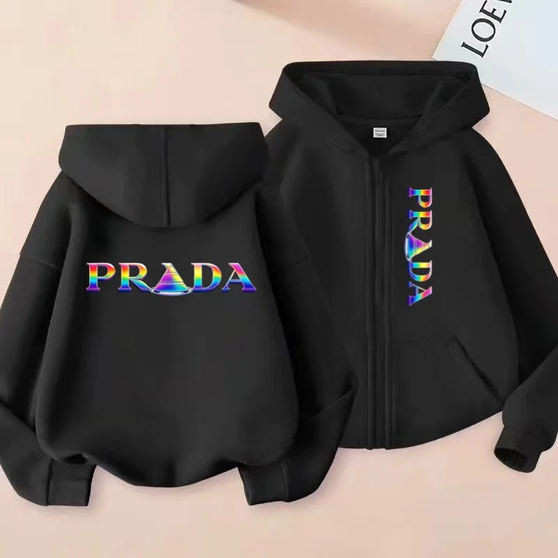 New Children's Clothing Featuring Zippers and Hooded Sportswear with Colorful Letter Prints Suitable for Boys Girls Aged 3 To13