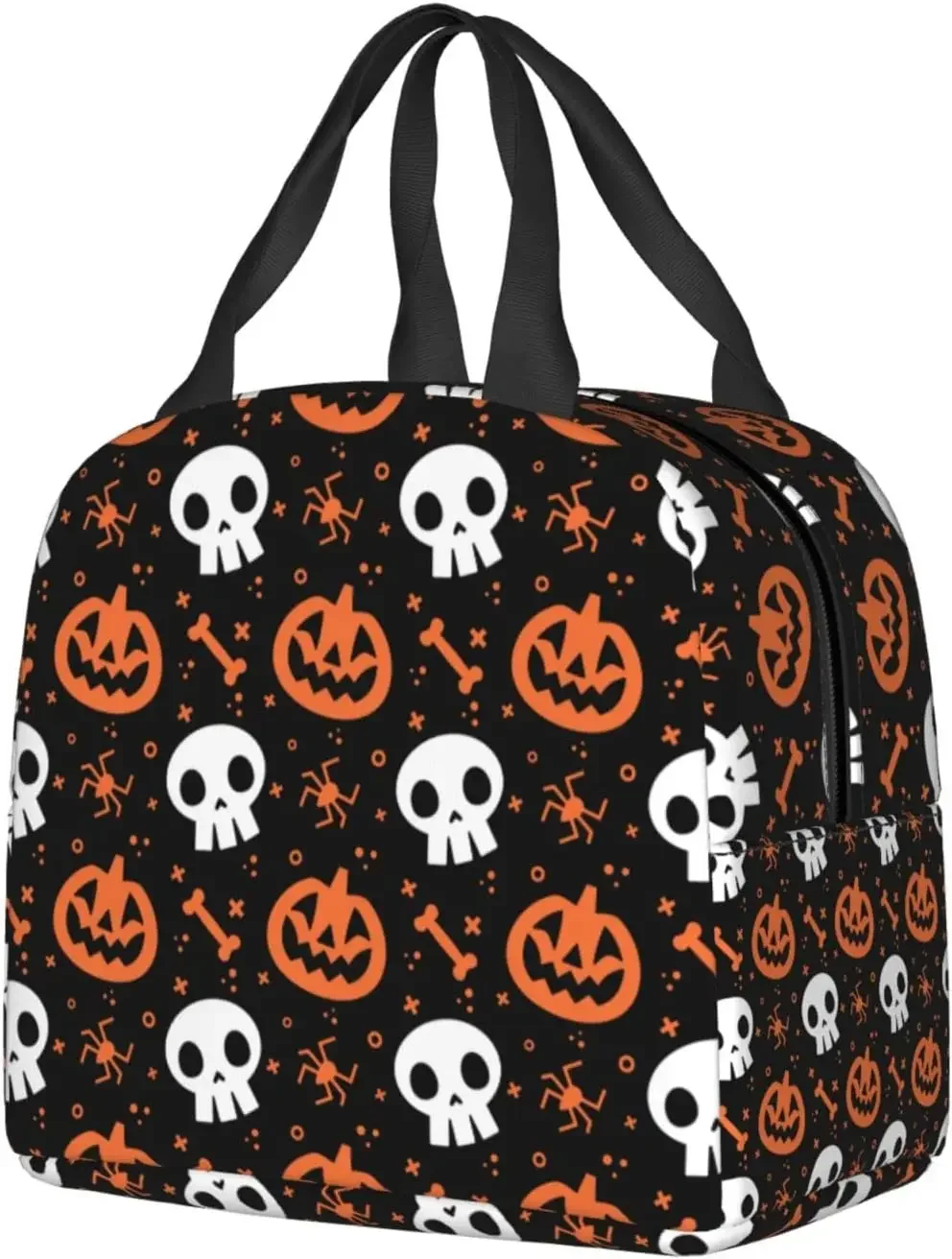 Halloween Skull and Pumpkin Lunch Bag Insulated Reusable Lunch Box Thermal Tote Bag Container Cooler Bag for Women Men Work