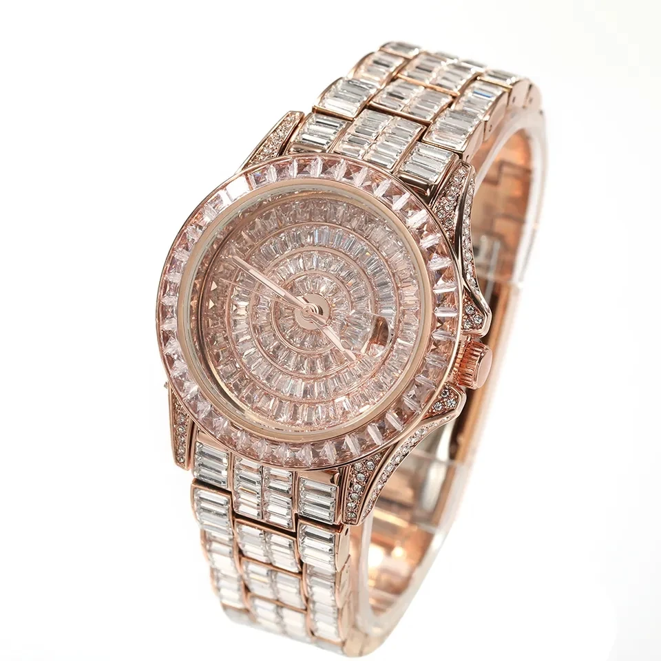 

New Iced Out Square Zirconia Stones Watches Luxury Watches Rose Gold Color Women Man Rapper Watches
