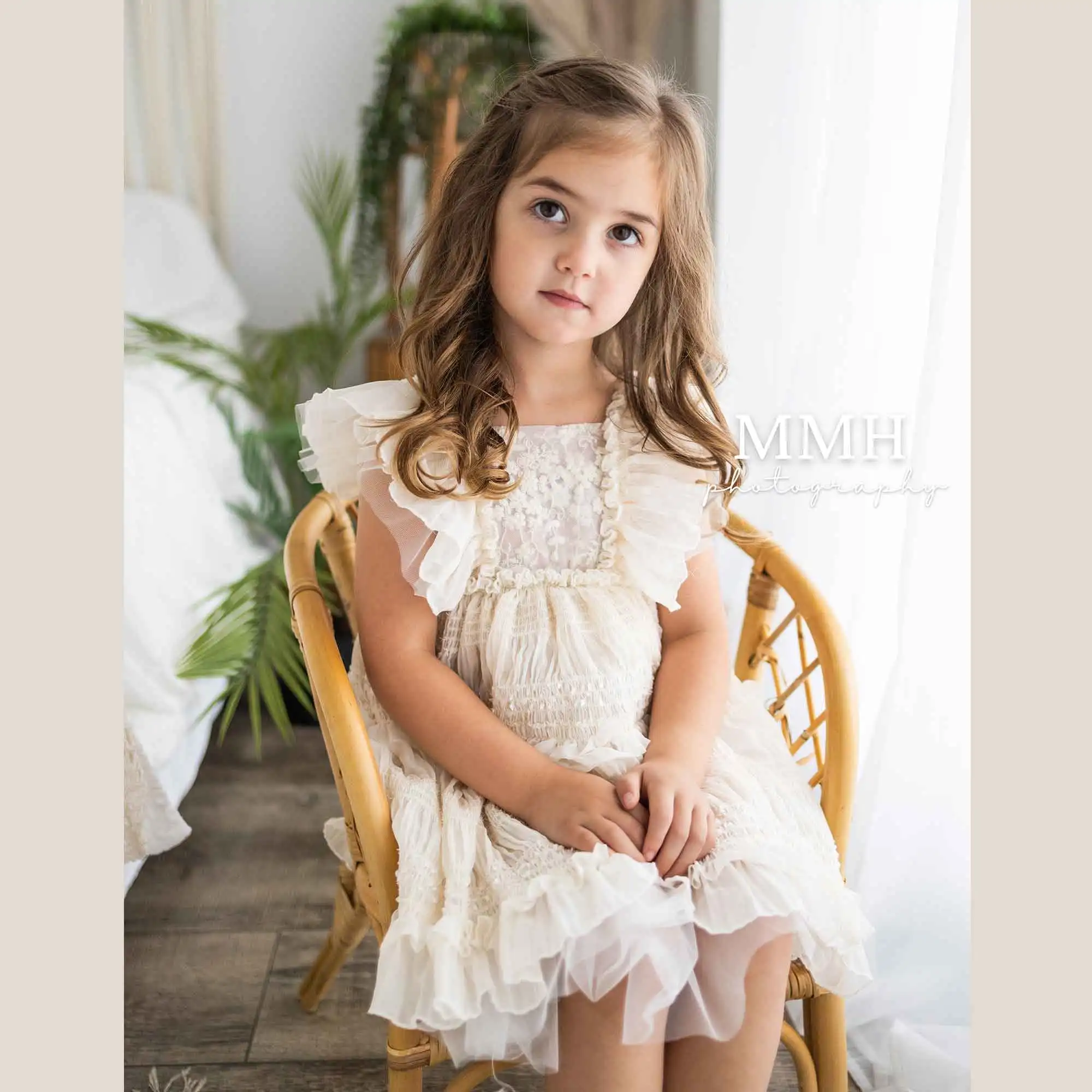 Ruffle Princess Dress Photo Shoot Props Wrinkle Chiffon Baby Girl Floral Costume Kid Clothing Photography Accessories