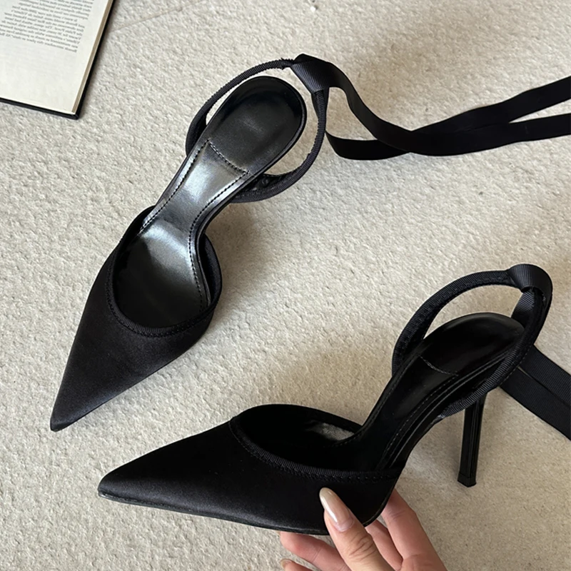 

Eilyken Satin Ankle Cross-strap Pumps Woman Sandals Sexy Thin Heels Pointed Toe Shoes Spring Summer Zapatillas De Mujer