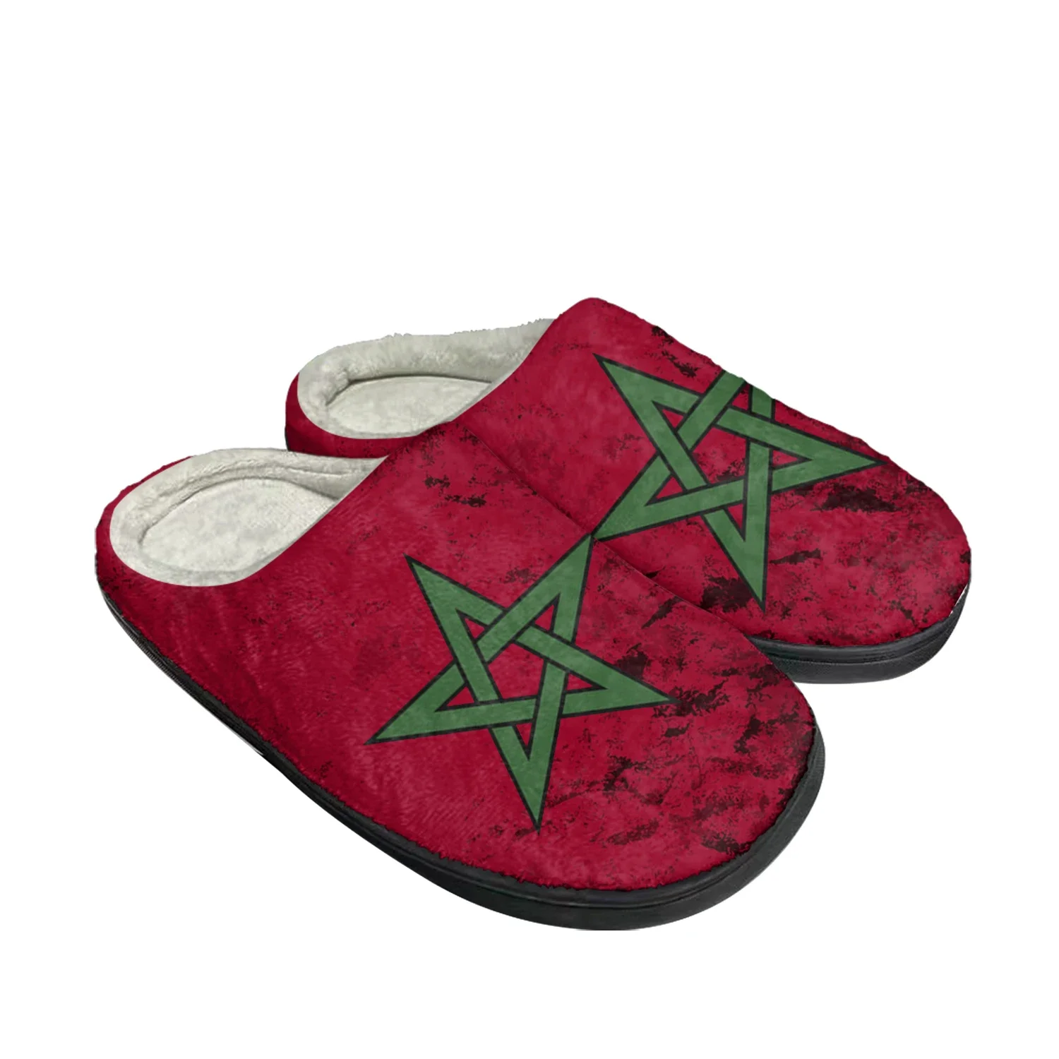 Zapatillas de algodón personalizadas con bandera marroquí, sandalias de felpa, informales, mantienen el calor, para dormitorio, para hombre y mujer