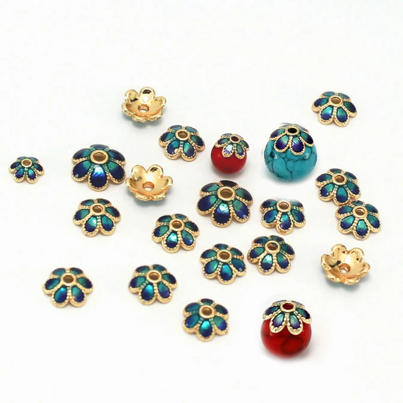 2-4pcs/lot 6 8 10 mm Enamel Vintage Retro Bead CapSpacer Beads  DIY Bracelet Beads For jewelry Making Accessories Finding