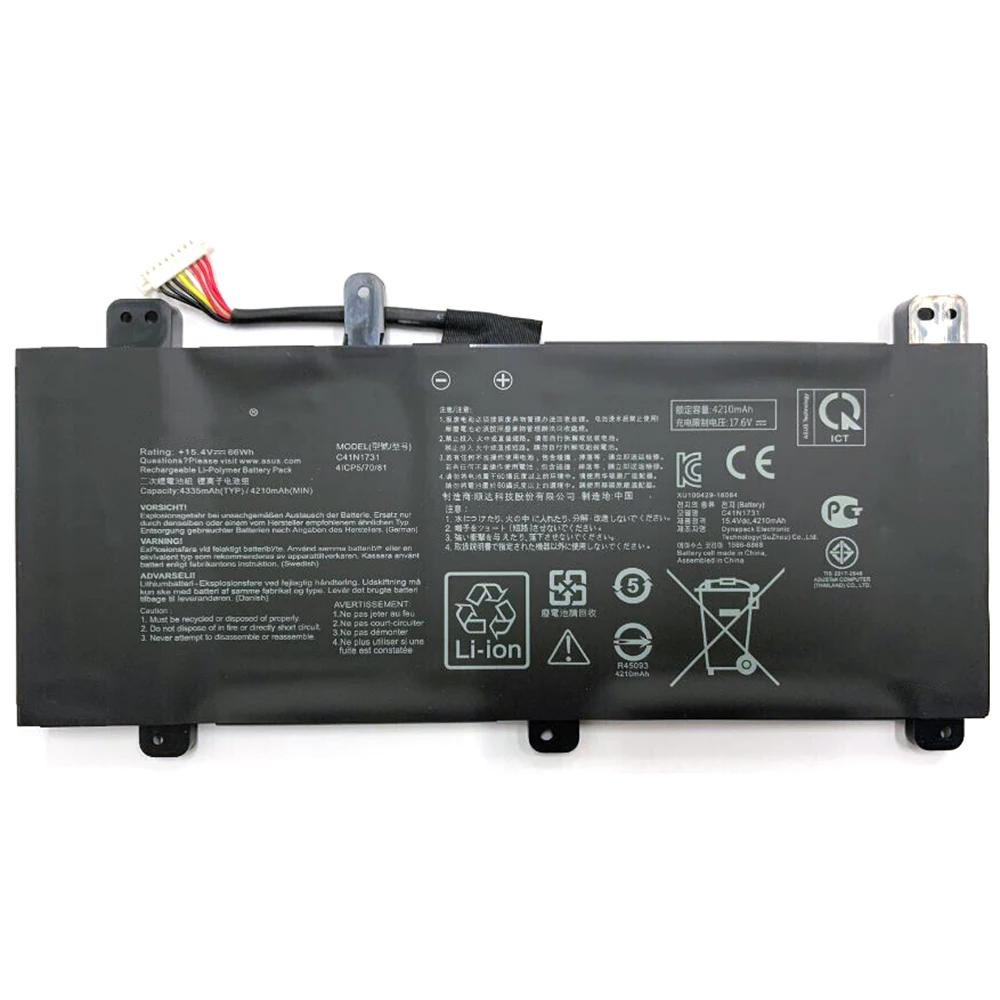 Imagem -04 - Brandnew Genuíno Original C41n1731 15.4v 66wh Bateria do Portátil para Asus Rog Strix Gl504 Gl504gm C41n17312