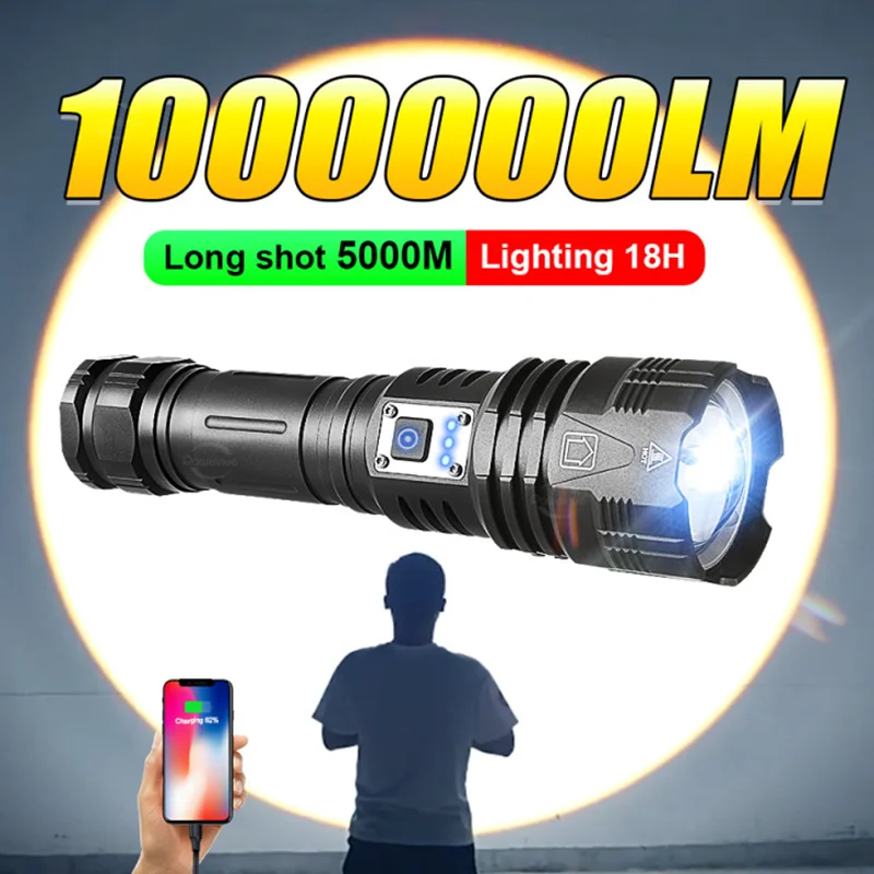 Rechargeable LED Flashlights High Power Flashlight Super Bright Torch for Outdoor Camping Super Powerful Lantern Laser Pointer