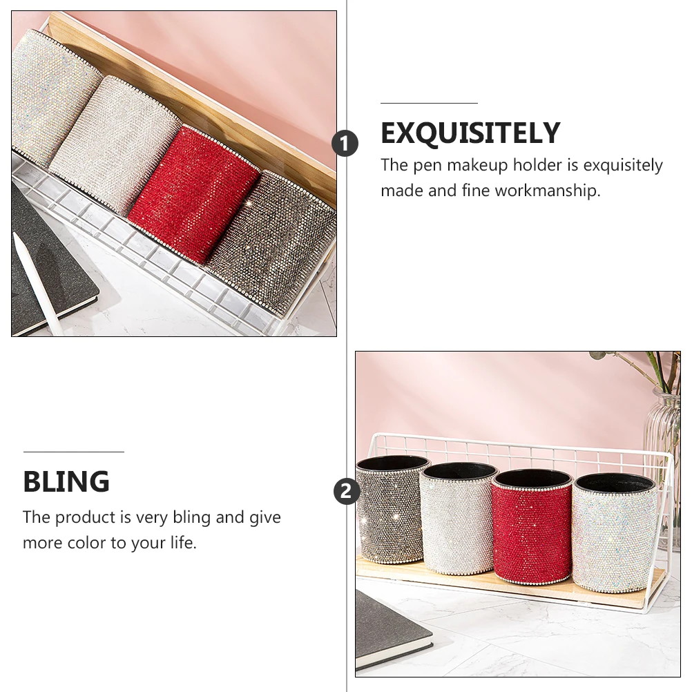 

Rhinestone Pen Holder Cute Cup Decorative Marker Organizer for Desk Work Eyebrow Pencil Rhinestones