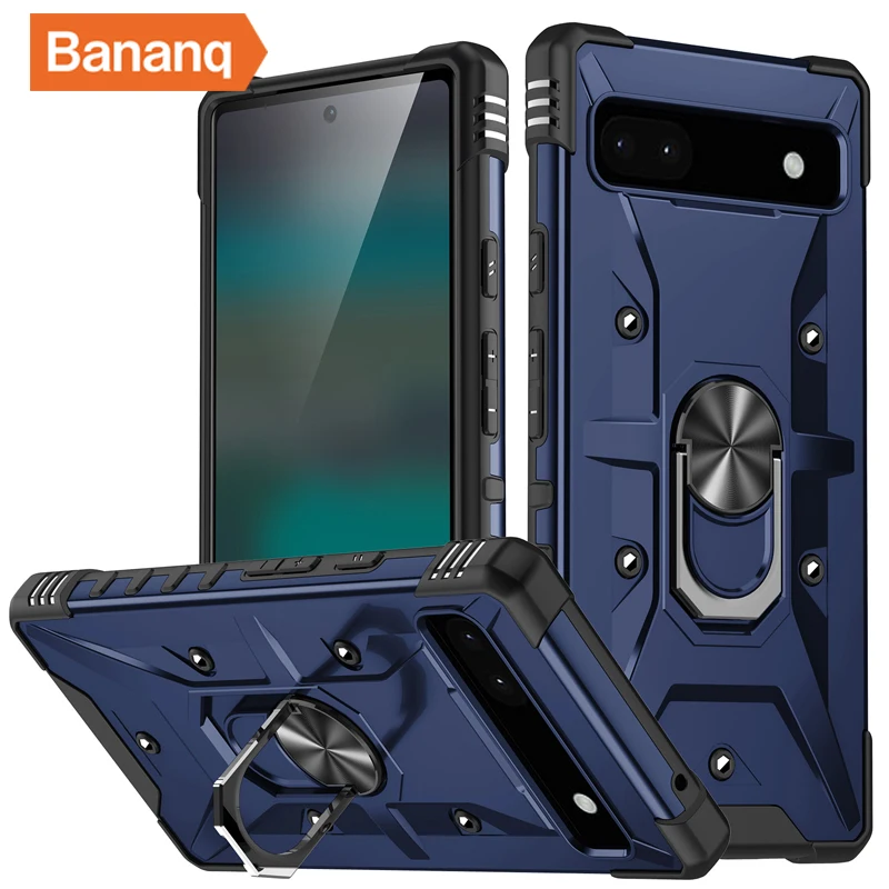 

Bananq Shockproof Armor Metal Finger Ring Stand Cover For Google Pixel 8 7 Pro 6 6A Magnetic Holder Phone Case