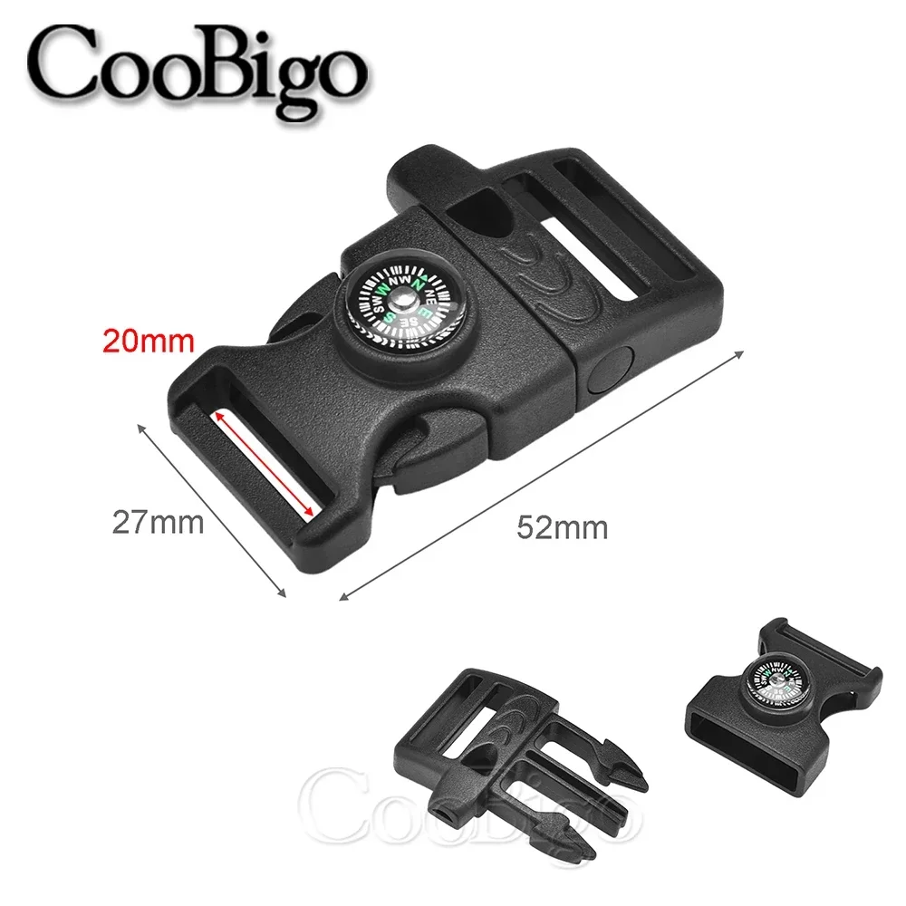 10pcs Plastic Side Release Buckle Compass Whistle Emergency Buckles Paracord Bracelet Outdoor Camping Survival Accessories 20mm