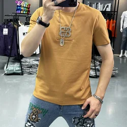 Men's T-shirt Short Sleeved Summer New Round Neck 3D Letter Minimalist Top Mercerized Cotton Slim Male Tees Daily Causal Clothes