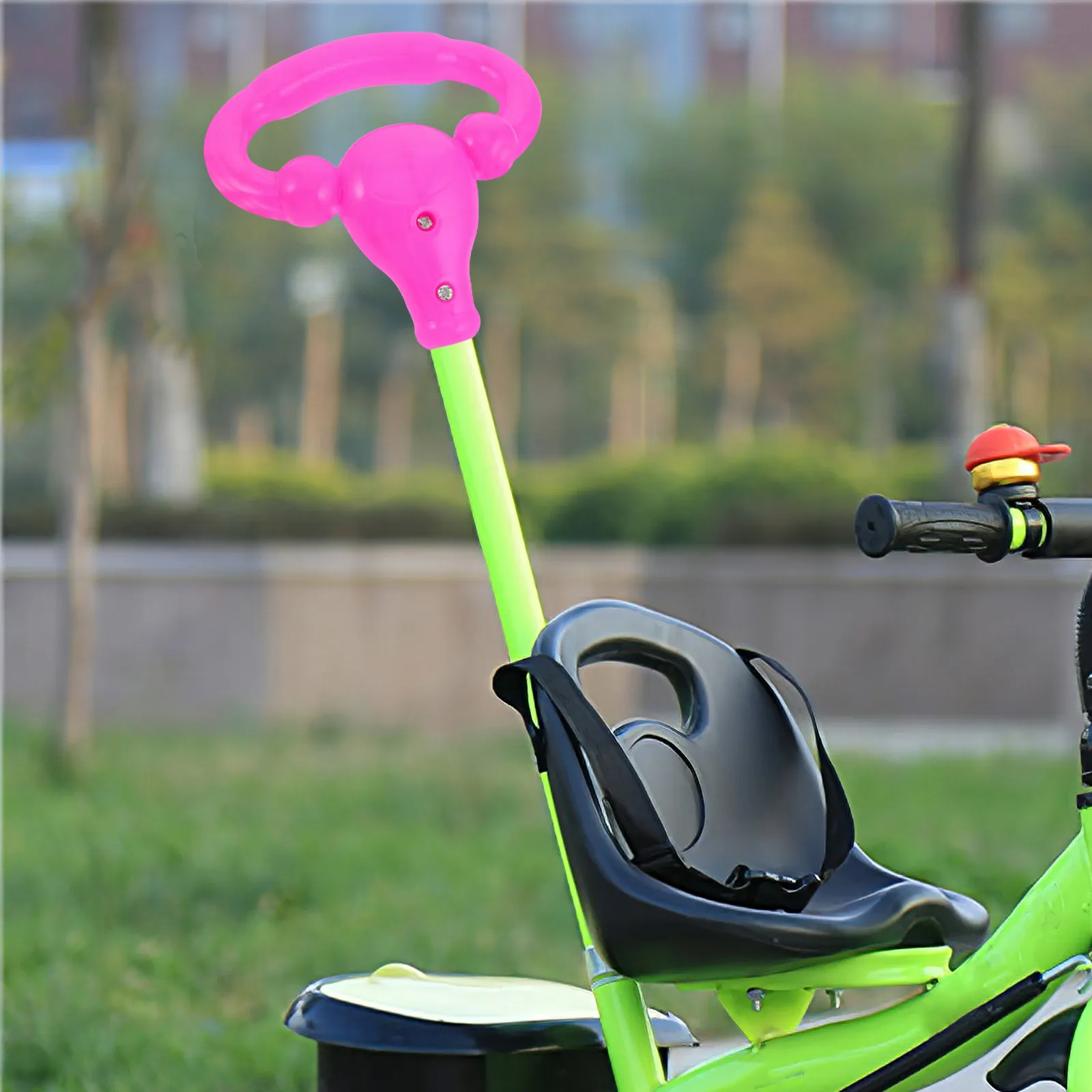 Kids Tricycle Push Handle Sturdy Safety Install Antislip for Outdoor Riding Parks Sidewalks Kid Steering Wheel