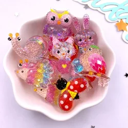 10PCS Resin Colorful Candy Color Cats Snail Beetle Rabbit Owl Figurines Flat Back Scrapbook DIY Accessories Cartoon Decor M440 A