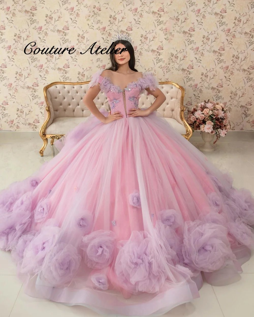 

Pink And Purple 15 Years Quinceanera Dresses Ball Gown Beads Applique Mexican Birthday Dress vestidos xv años Customized