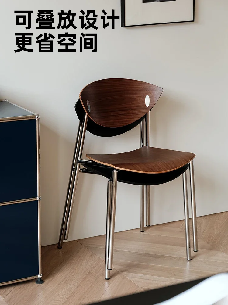 Leather Dining Chair Home Living Room Dining Table Chair Stainless Steel Simple Backrest Chair