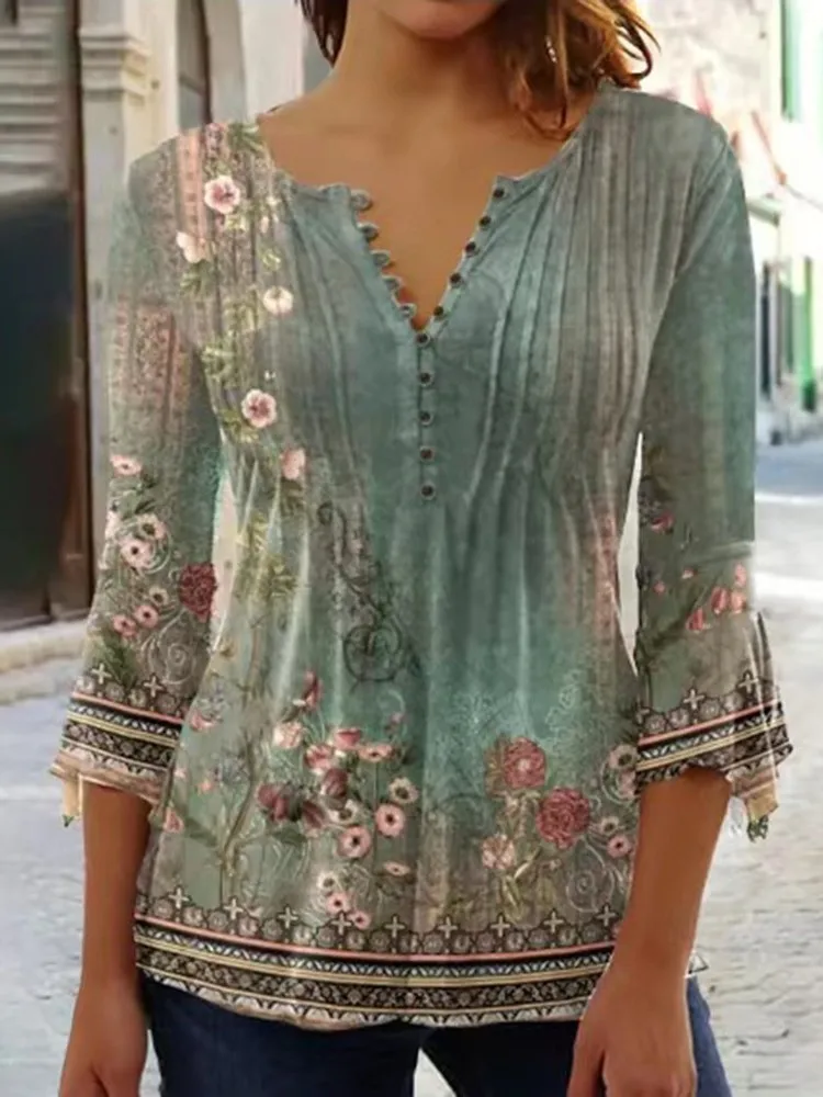 Women'S V-Neck Button-Down T-Shirt Street Trend Top Fashion V-Neck Clothing Printed Women'S T-Shirt Casual Everything T-Shirt