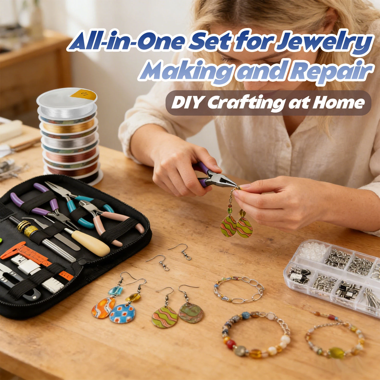 Jewelry Making Supplies Tool Kit: Jewelry Repair Set with Pliers, Wires, Charms and Findings for Handmade DIY Bracelets Necklaces Earrings