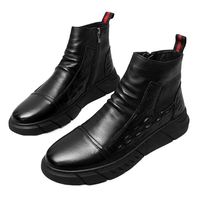 Platform Men's Boots Leather Waterproof Male Shoes With Zip New Designer Classic Offer Comfortable Fashion High Quality Cheap