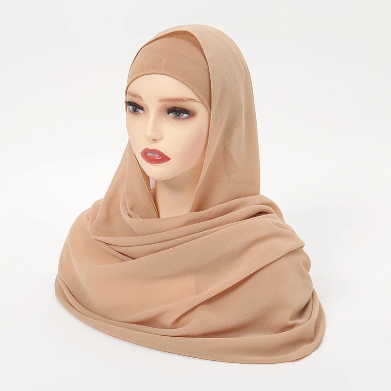 2 pcs/set Chiffon Scarf with Satin Jersey Underscarf Muslim Hijab Match Cotton Undercap Plain Musulman Scarves Turkey Headscarf