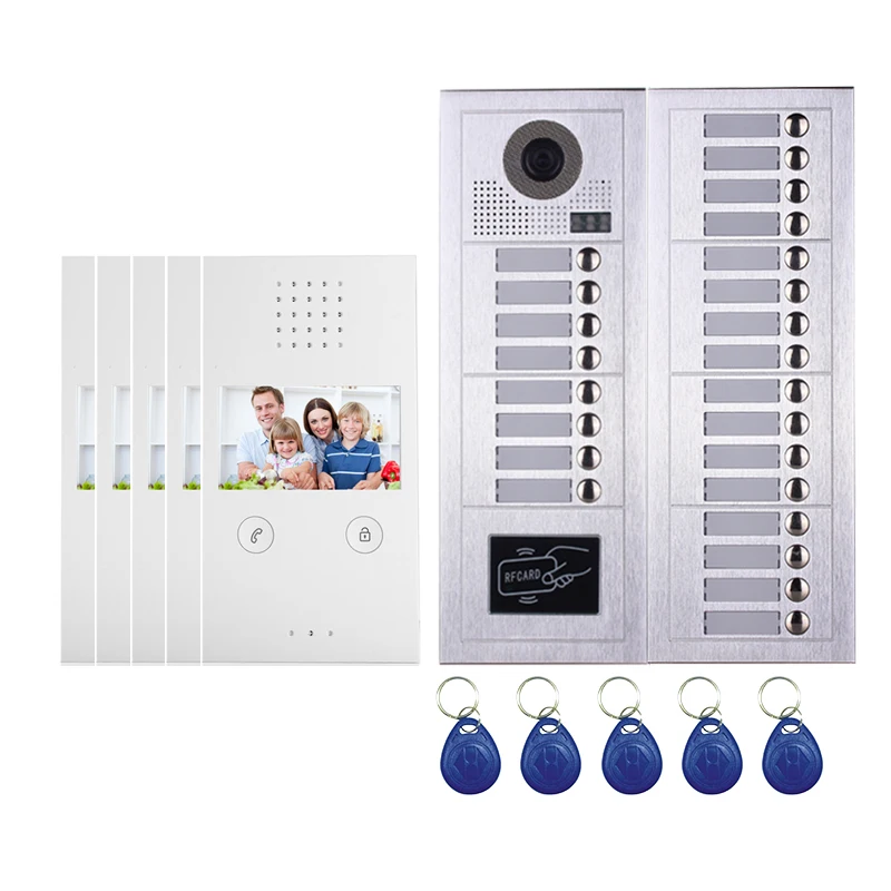 جودة المصنع اتصال داخلي متعدد الفيديو 24 شقة 4.3 بوصة نظام اتصال داخلي عبر الفيديو الملون مع هاتف باب فيديو عالي الرؤية الليلية #1