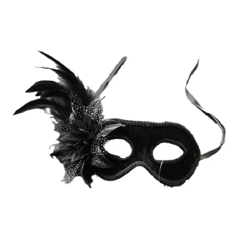 

Black Venice Feather Masquerade Mask Halloween Bridal Princess Vintage Party Bar Mask