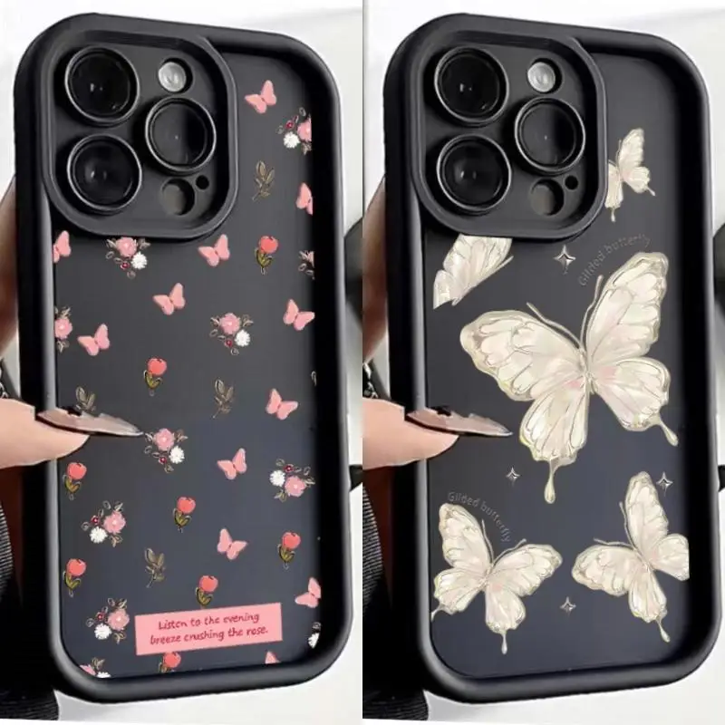 Coque de téléphone motif papillon fleur rose, coque souple pour Samsung Galaxy S24 Ultra S23 S21 S22 Plus S20 FE A55 A54 A34 A32