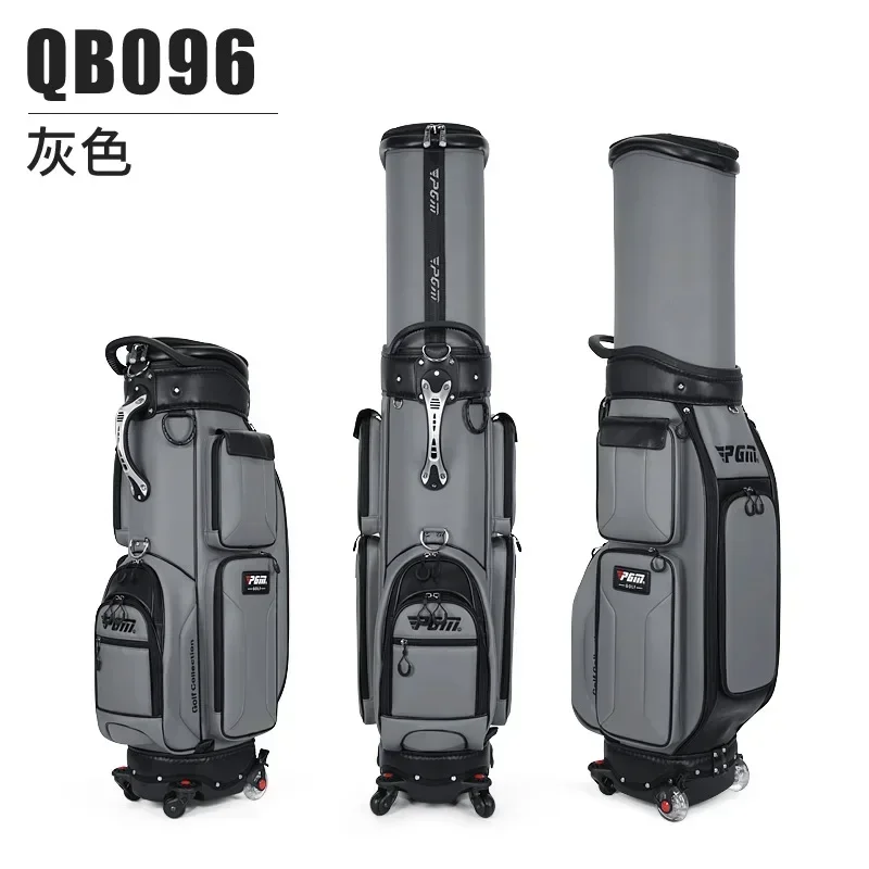 PGM New Golf Bag for Men, Upgraded with Brakes, Four-wheel Flat Push Telescopic Bag, Air Consignment QB096