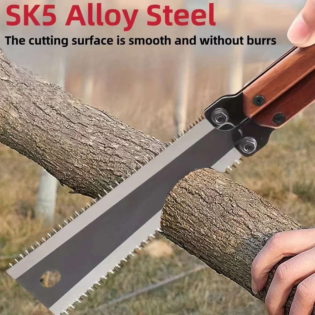 

1 piece durable SK5 steel folding saw - multifunctional double blade hand saw for woodworking, ergonomic handle with safety lock