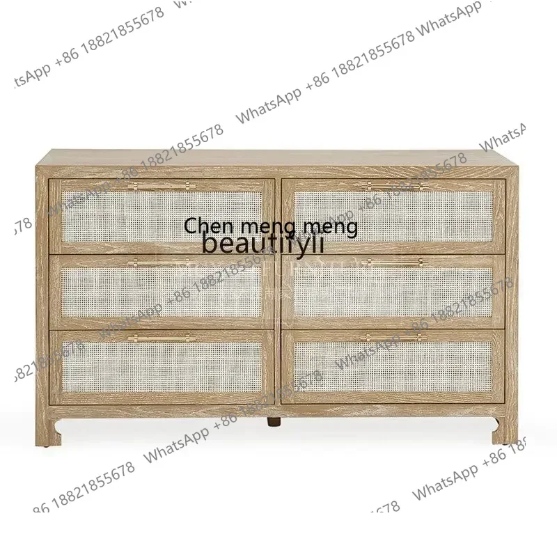 X  R0R American solid wood rattan chest cabinet multifunctional storage porch cabinet bedroom bedside cabinet