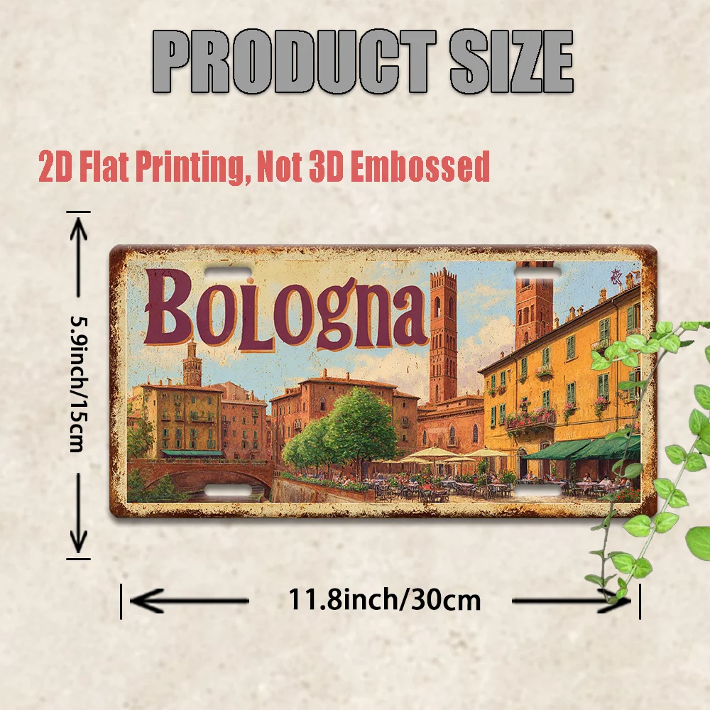 2D Flat - A 2D Flat Vintage Bordeaux Metal Sign - 12.0 inch X 6.0 inch Wall Art Featuring Italian Cityscape Design, Perfect for