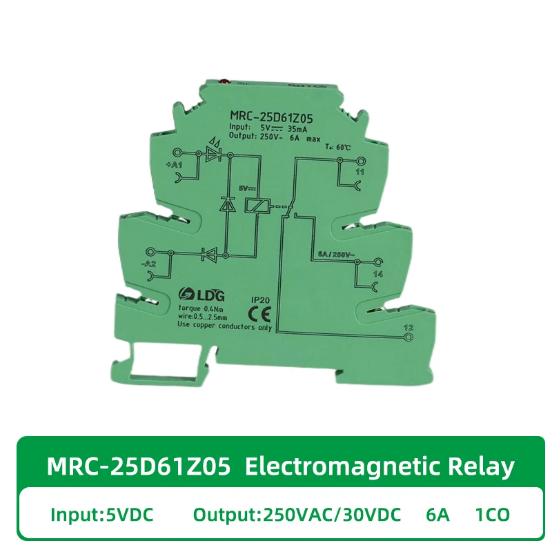 

MRC-25D61Z05 Модуль электромагнитного контактного реле ПЛК, катушка 5 В постоянного тока, 6 А, 250 В переменного/постоянного тока, светодиодный индикатор нагрузки, реле управления напряжением 1Z