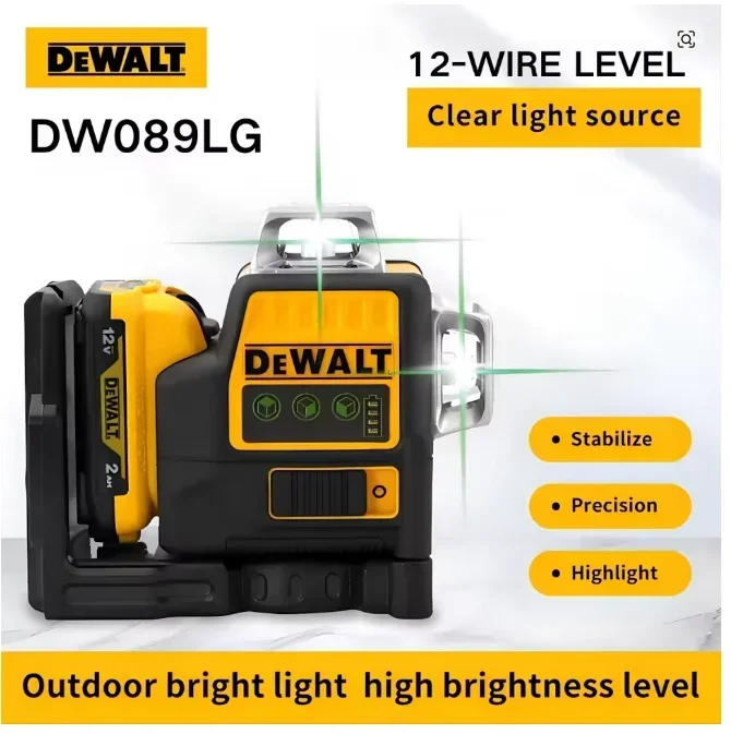 NEW DEWALT 12V Professional Laser Level DW089LG 12 Lines 360 Self-Leveling Horizontal And Vertical Cross Line Construction Tools