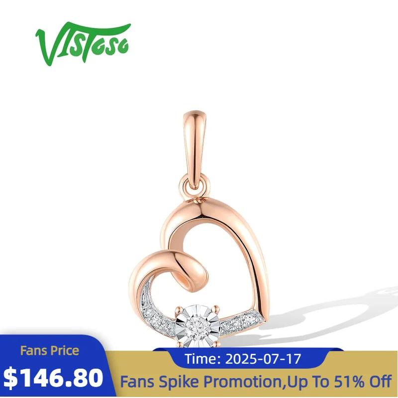 

VISTOSO Authentic 14K 585 Two-Tone Gold Pendants For Women Sparkling Diamond Cute Heart Wedding Anniversary Fine Jewelry Sets