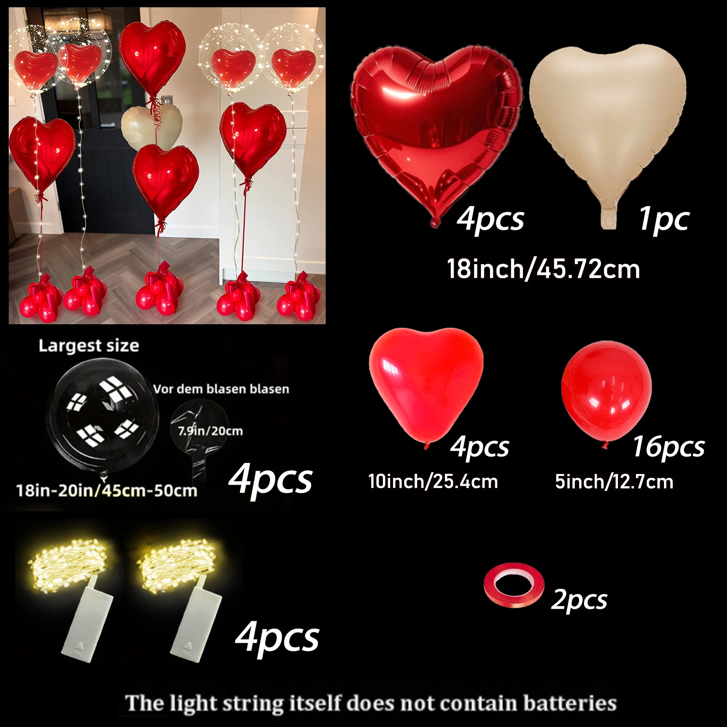 Liebesballon-Set, LED-Lichterkette, Bobo-Ballon (ohne interne Leistung), Jubiläum, Hochzeit, Vorschlag, Dekoration, Ballon – Detail 7