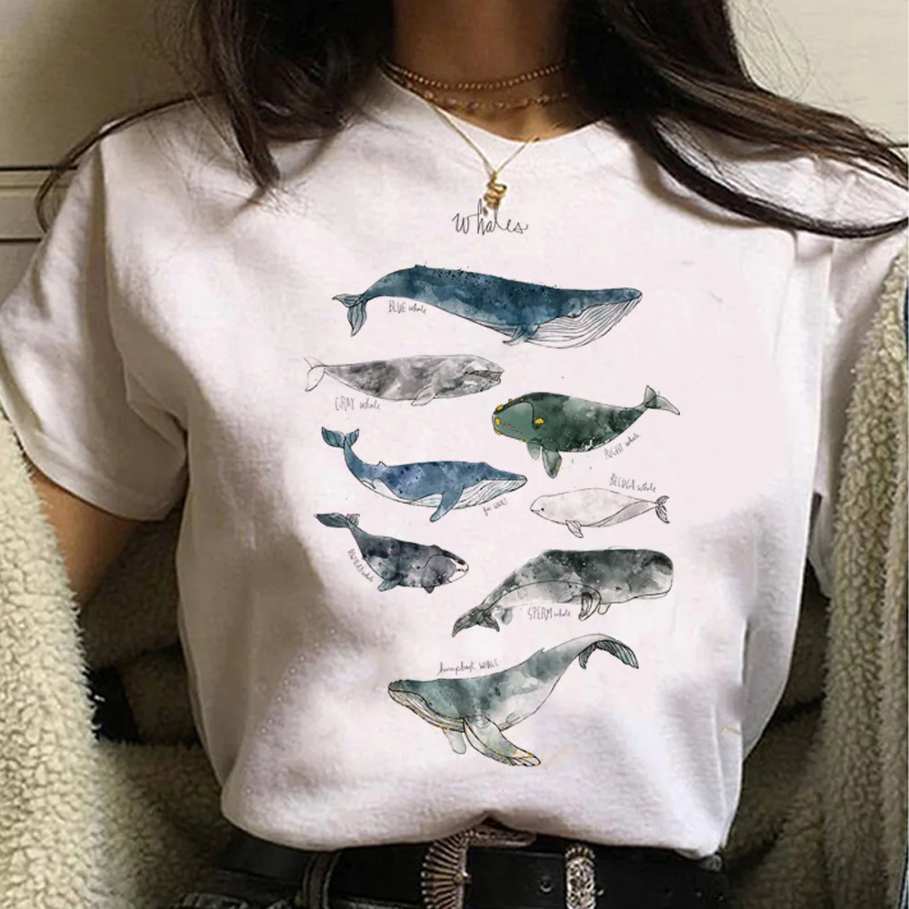 Whales Tee women manga summer Japanese t-shirts female funny clothing