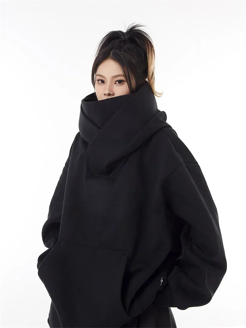 Herren-Kapuzenpullover in einfarbiger Ausführung, im Ninja-Stil, Vintage-Sweatshirt mit Fleece-Futter, japanischer Hip-Hop-Streetwear, Oversize-Modell, große Größe, mit Kapuze. – Detail 15