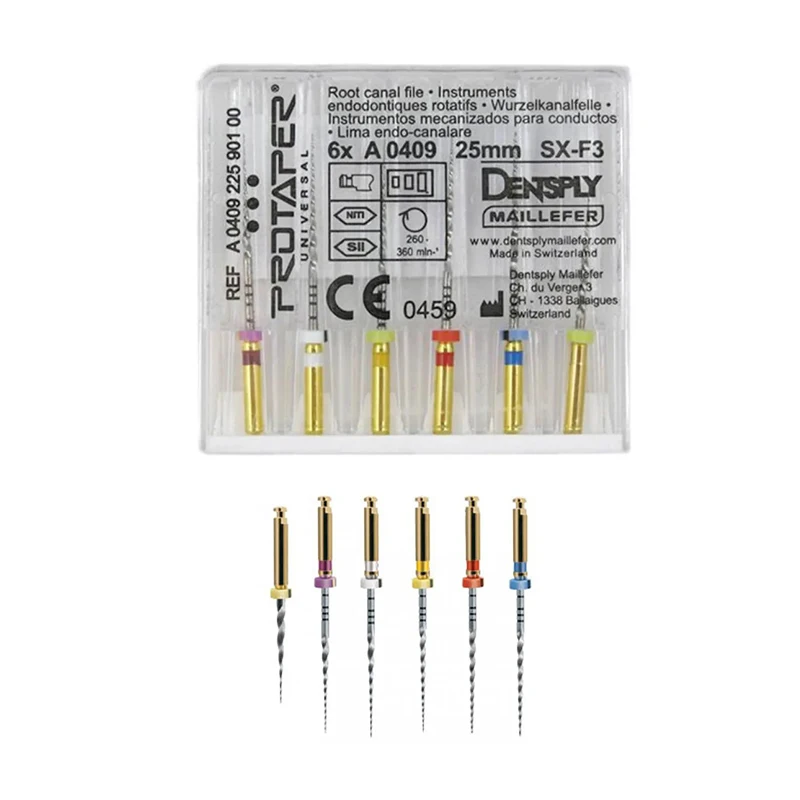 

Набор из 6 универсальных роторных файлов ProTaper Niti для эндомотора, для лечения корневых каналов зубов