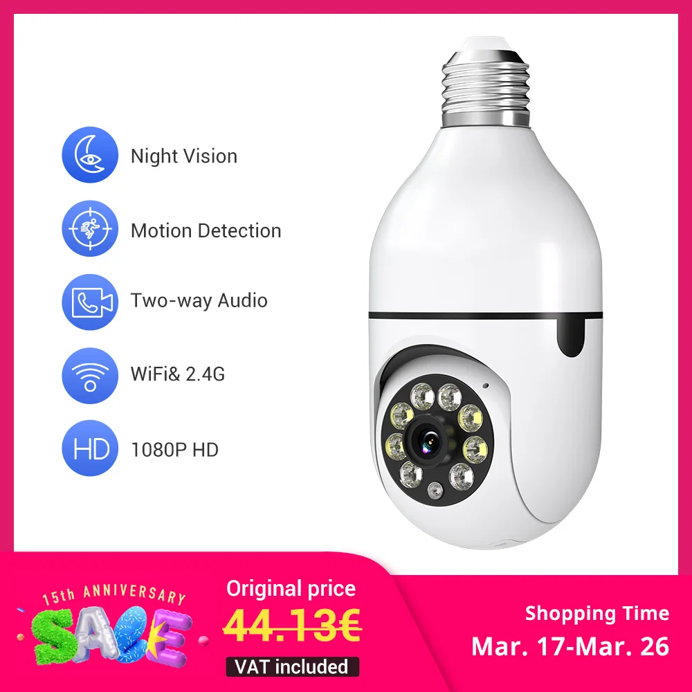 4PC Boykeep Light Bulb Security Cameras,Wireless 2.4G WiFi,Ease Life APP,360 Degree E27 1080P Cam,Night Vision,Motion Detection