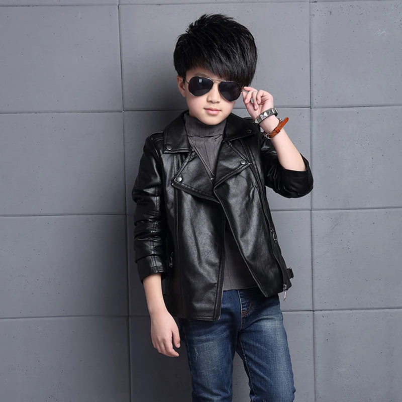 3 4 5 6 8 10 12 Years Spring Autumn Boys Leather Jacket Waterproof Zipper Fashion PU Children\'s Coat Birthday Gifts Kids Clothes