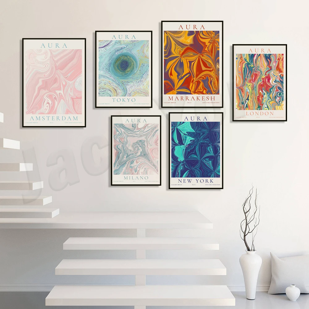 Gradient city halo poster, Barcelona, Rome, Venice, Madrid, Florence, positive energy print travel poster, aesthetic room decor,