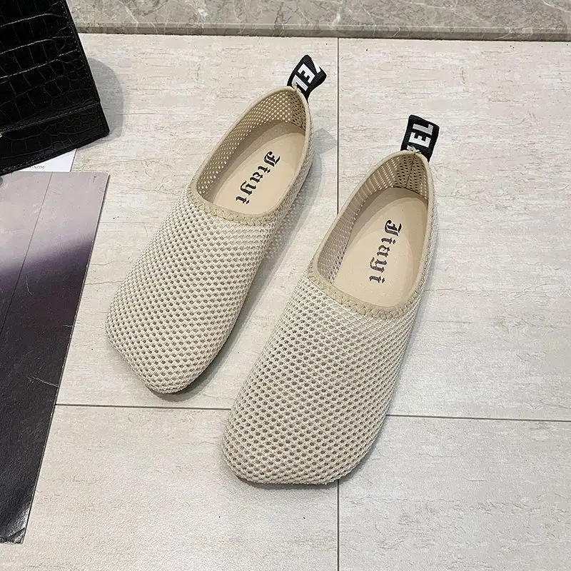 Black Mesh Breathable Flat Slip On Women\'s Shoes 2023 Female Footwear New In Offers Stylish Korean Fashion Shoe Urban A 39