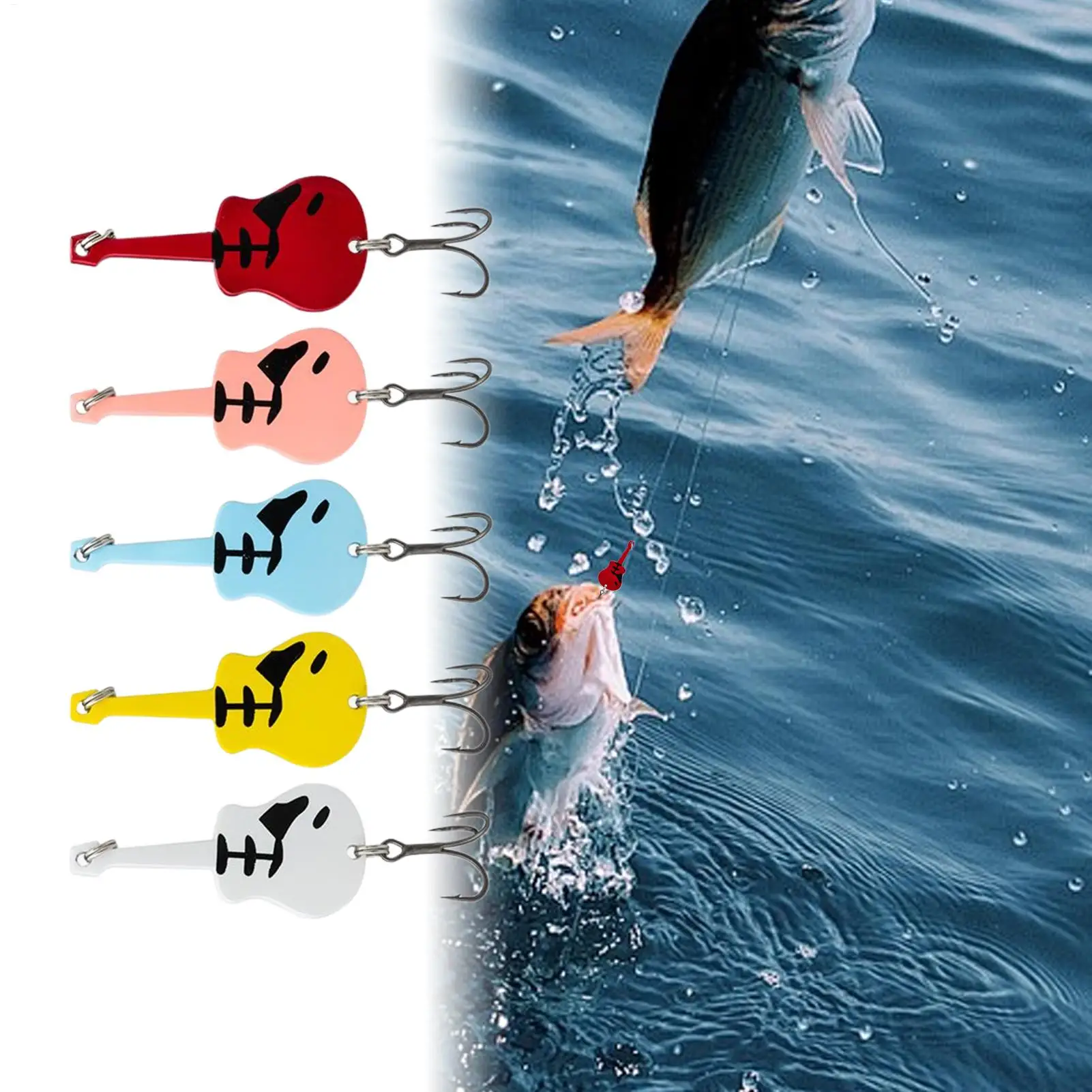 

Приманка для окуня, портативные приманки для пресной воды, 5 шт., реалистичная гитара с блестками, приманки для плавания для морских рыболов, пресноводный поток, река, озеро