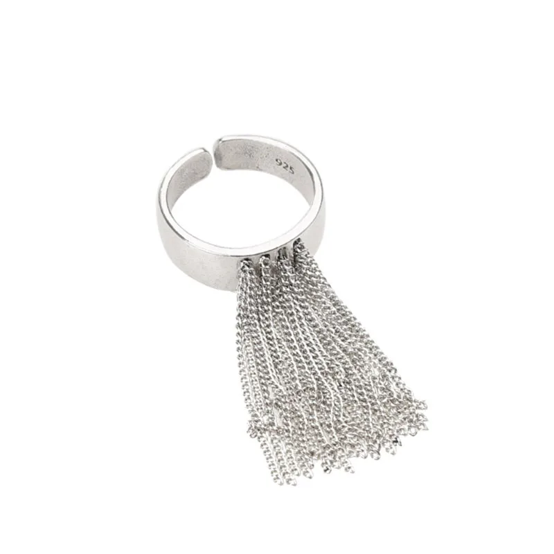 Silver Color Tassel Chain Ring for Women Trendy Elegant Charm Vintage Creative Unique Design Personality Ring Party Jewelry