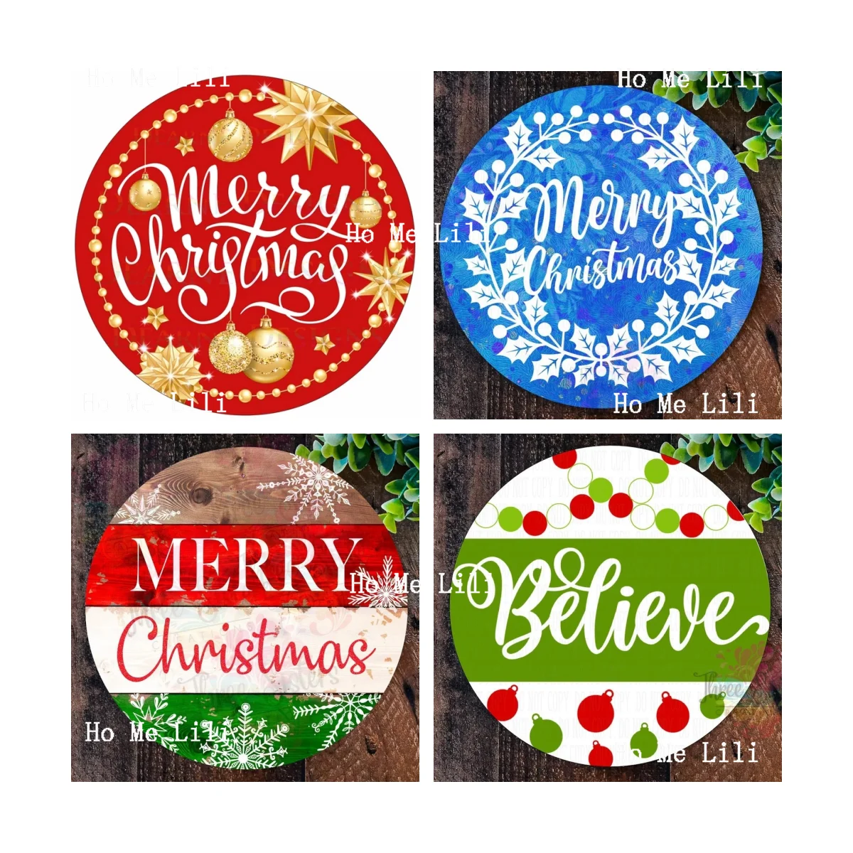 

Christmas Wreath Decorations Metal Sign Plaque Door Hanging Happy Holidays