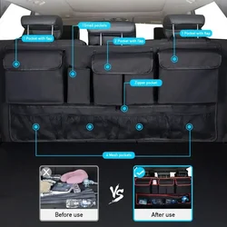Car Trunk High Capacity Organizer Rear Seat Back Storage Bag Net Hanging Tidying Interior Pouch Auto Accessories Supplies Tools