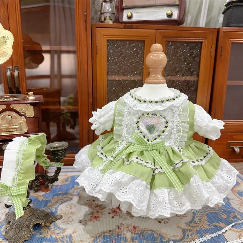 50-50cm reborn doll dress 10cm 20cm Cotton doll clothes，little love green dress 15cm 20cm 40cm doll dress head bandeau free shi