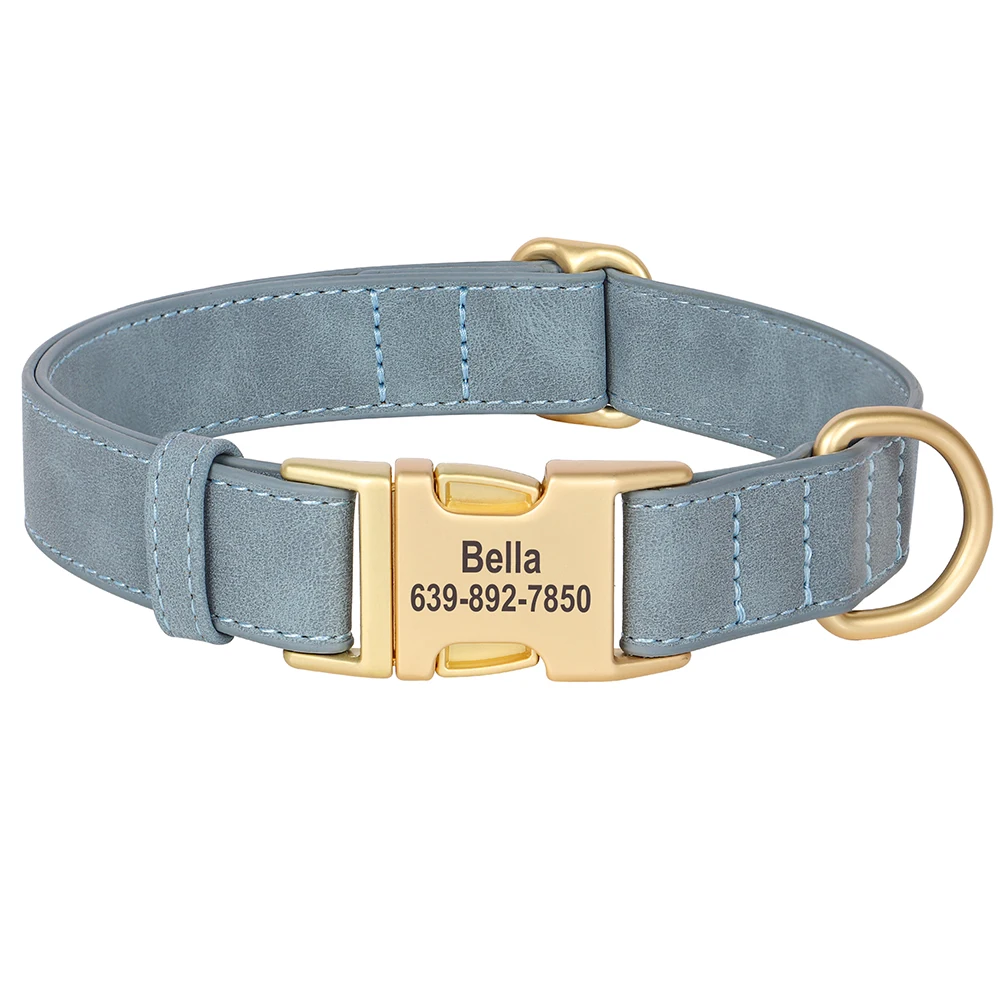 Personalisiertes Hundehalsband, PU-Leder, Hundehalsbänder, kostenlose individuelle Haustier-Halskette mit Metallschnalle für kleine, mittelgroße und große Hunde, Pitbull, Bulldogge – Detail 8