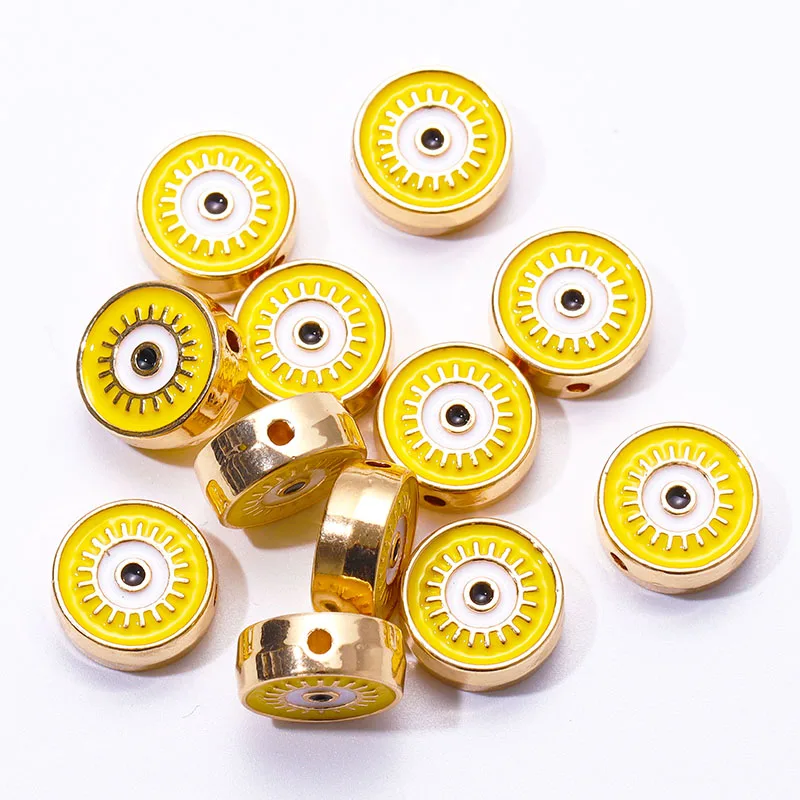 6Pcs/Lots 12*12mm Mixed Alloy Enamel Oil Dripping Round Beads Cut DIY Greek Evil Devil Eye Bracelets Charms For Jewellery Making