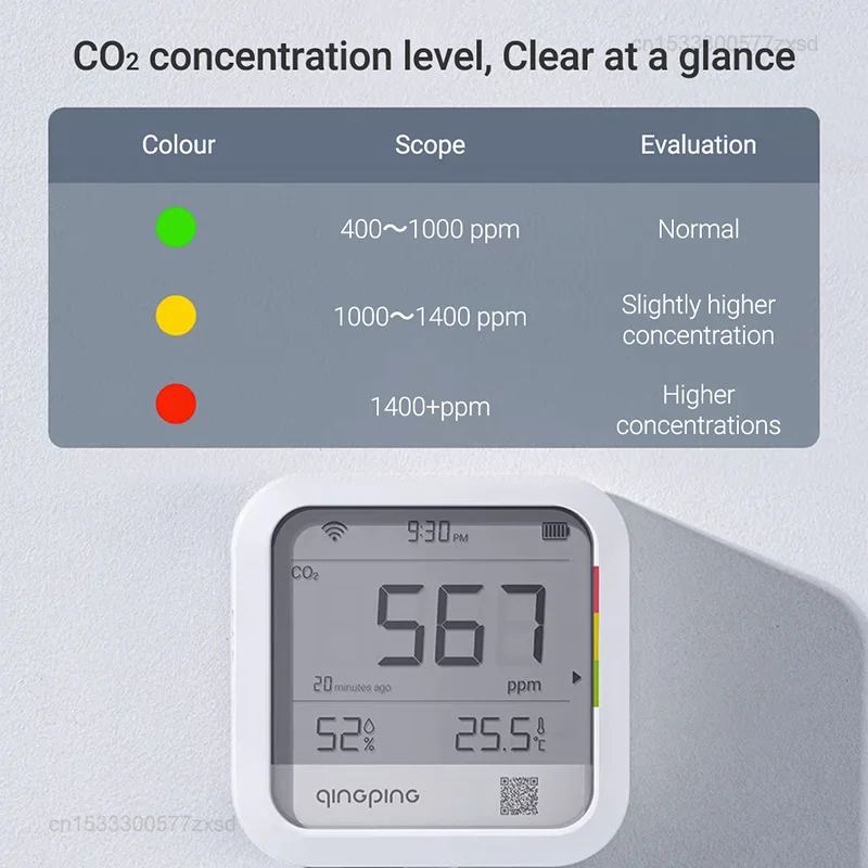 Xiaomi Qingping Carbon Dioxide Detector Small Mini Thermometer Hygrometer LCD Digital Display Household Multi-function Indoors