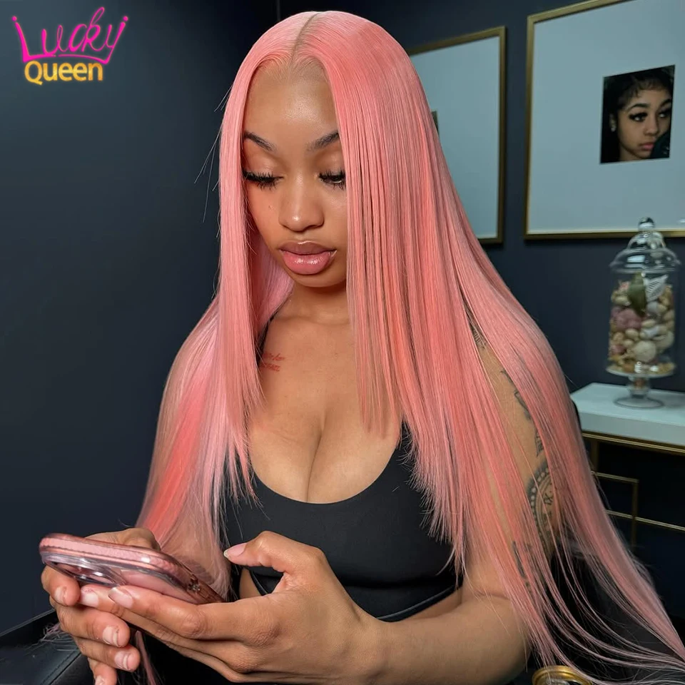 

Light Pink 613 Colored Human Hair Wig 13X4 13X6 Transparent Lace Frontal Human Hair Wig For Women 180 Density Pre Plucked